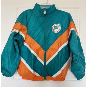 Vintage Miami Dolphins Windbreaker Jacket Youth L Teal Orange NFL Team 90s VTG